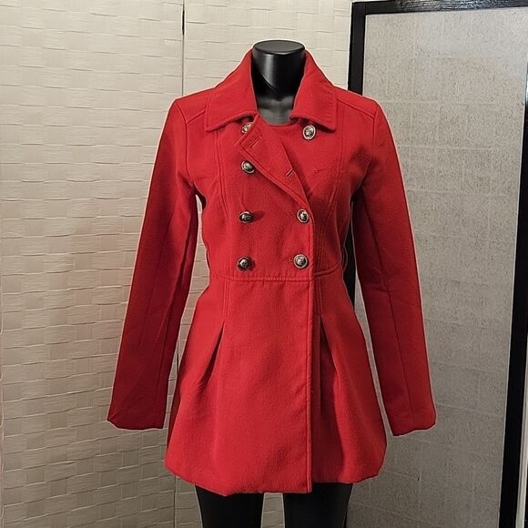 IRIS BASIC COAT NOTCH LAPEL DOUBLE BREASTED FIT & FLARE COAT - Picture 2 of 15